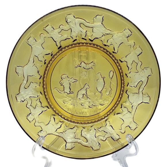 Tiara Indiana Glass Amber Nursery Rhyme Plates Set of 4 Mint Condition Vintage - Picture 4 of 11